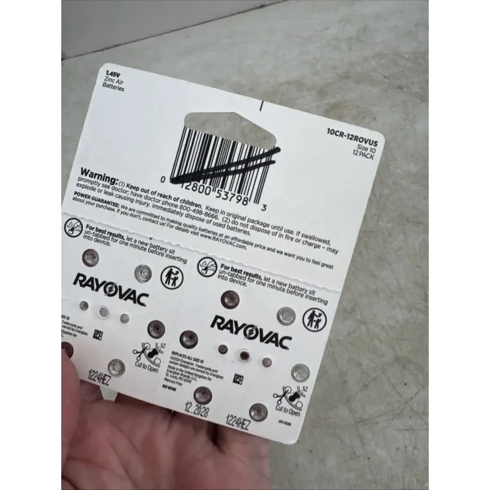 Rayovac Zinc Air Hearing Aid Batteries 12 Pack Size 10 Lot Of Two